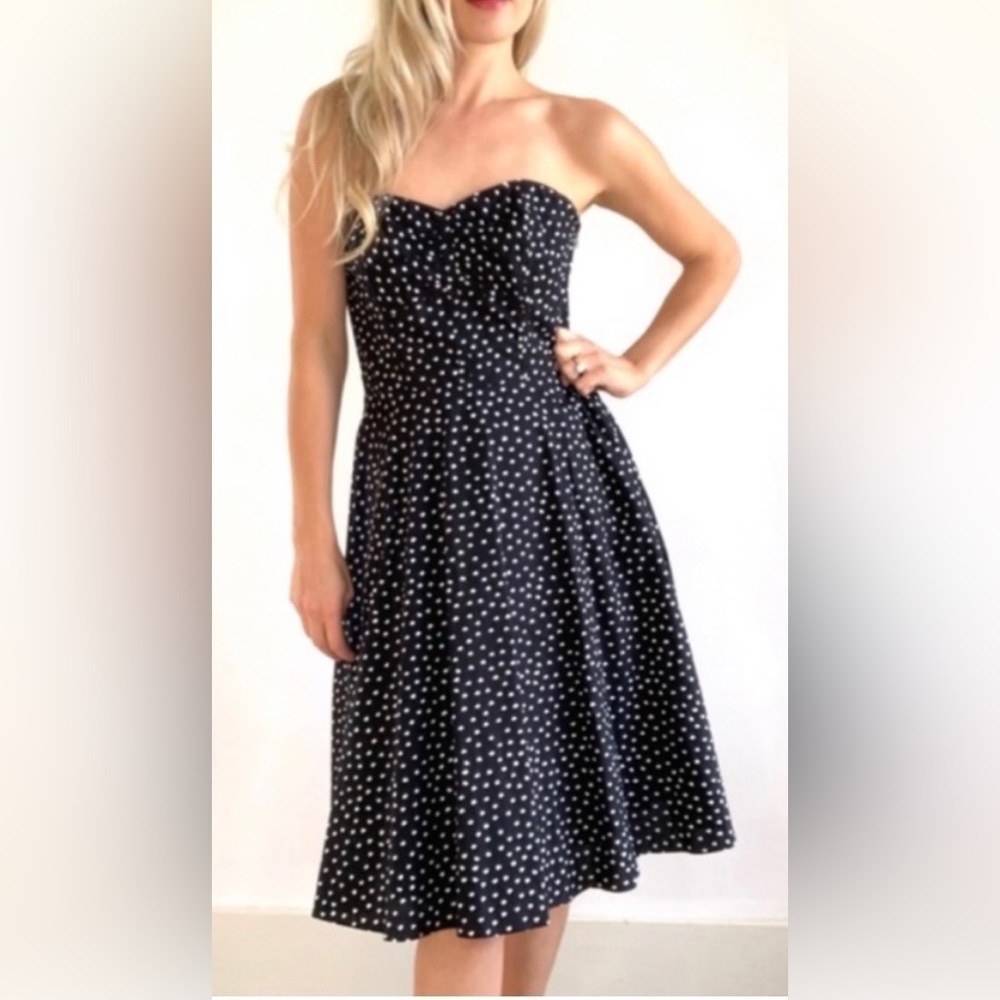 3/$30 WHBM Strapless A-Line Black Polka-Dot dress…Size 4
